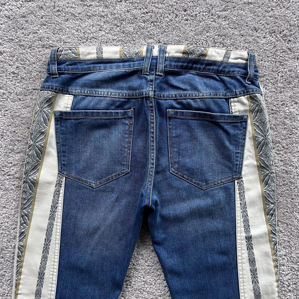 Free People Danica Boho Stripe Flare Jeans Womens 27 Blue Mid Rise‎ Raw Hem - Picture 3 of 16